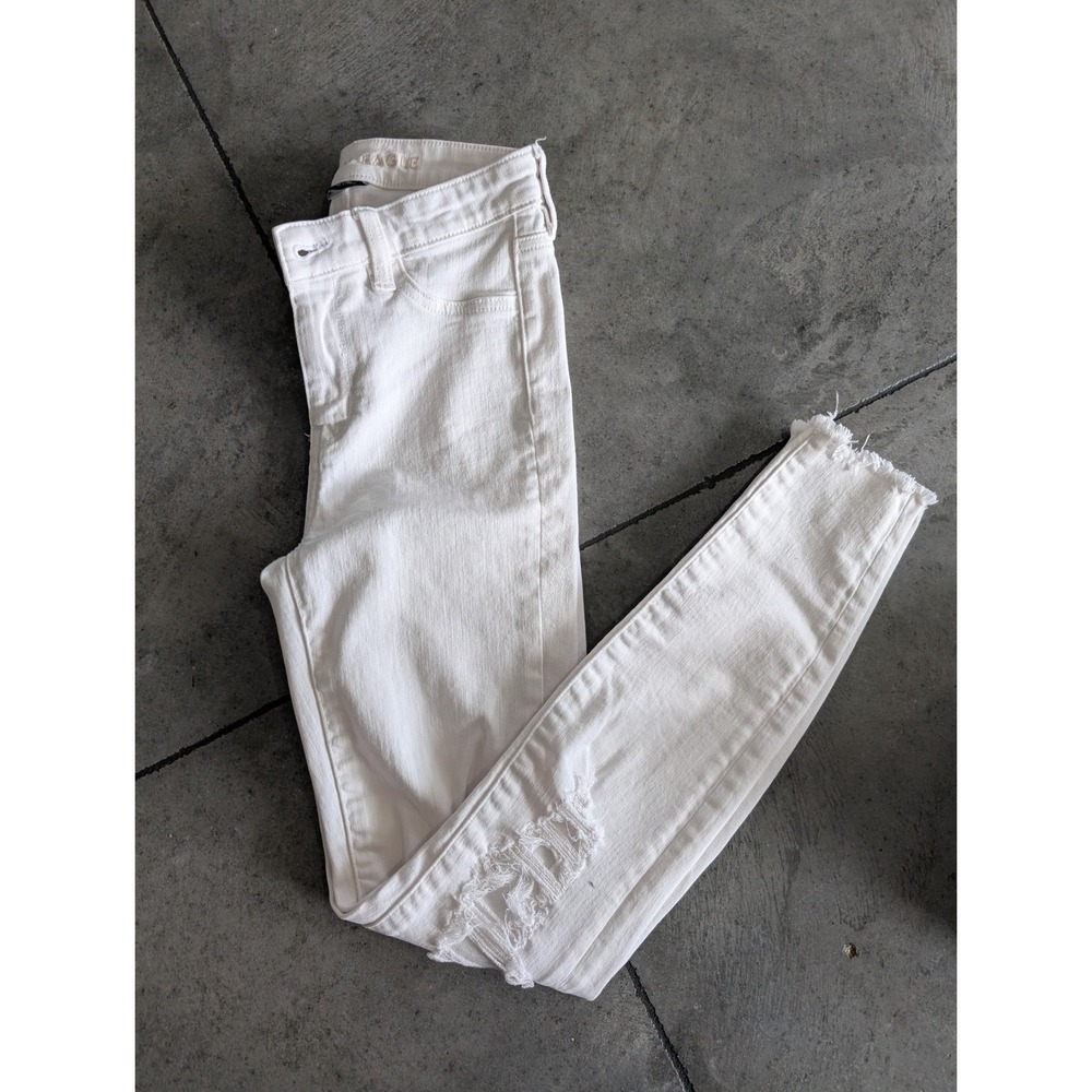 American Eagle Next Level Stretch‎ Women's White Distressed Skinny Jeans Size 0